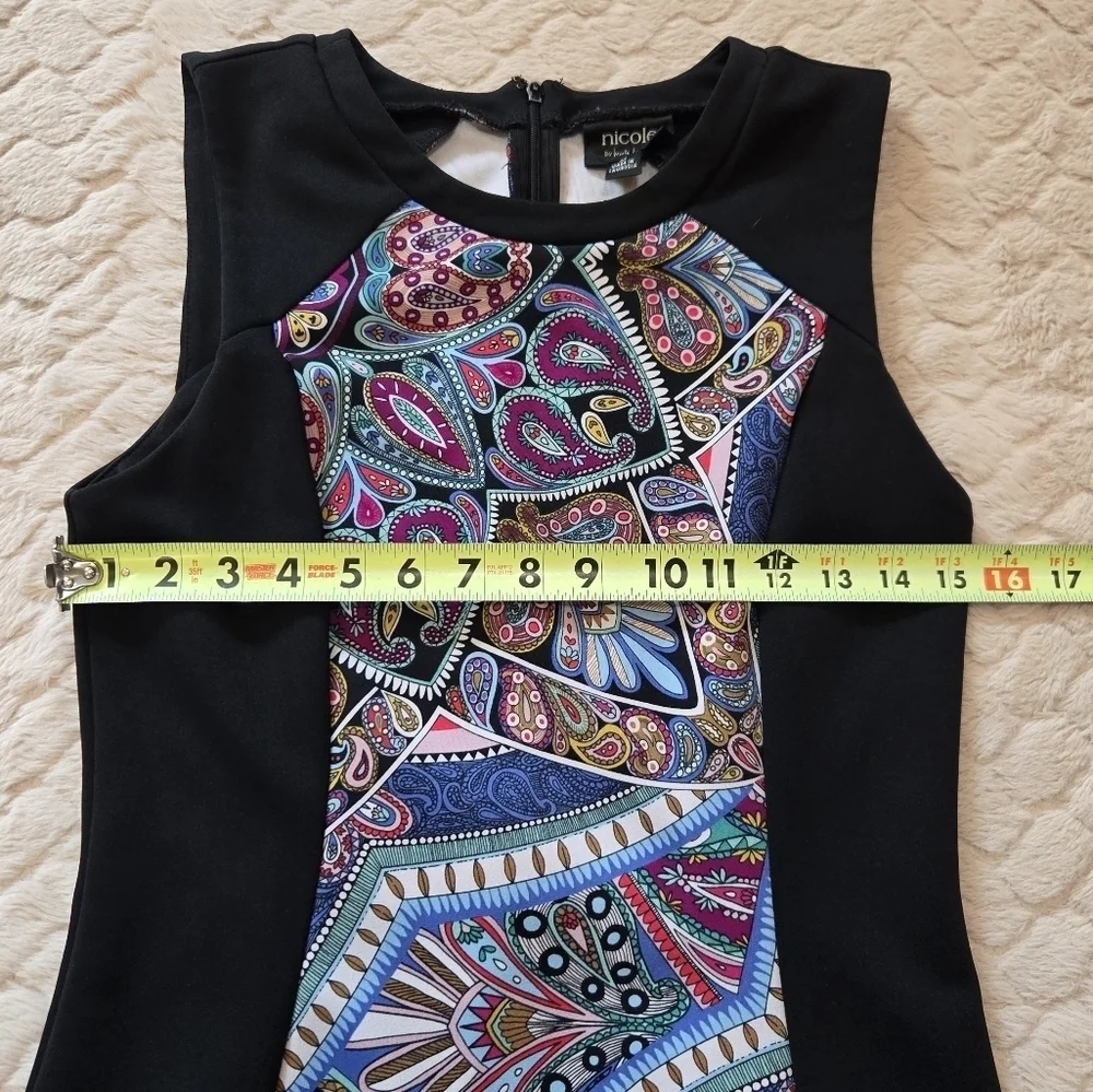 Nicole by Nicole Miller Black and Paisley Bodycon Party Mini-Dress, Size Medium
